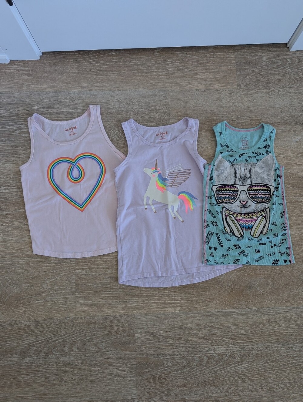 ✨4 for 12 Girls Tank Top Bundle Cat & Jack Rainbow Unicorn Cat 3 Piece 6X